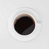 Top view of a cup of coffee, isolate on white photo