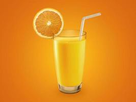 Fresh orange juice with fruits,  isolated on orange background photo