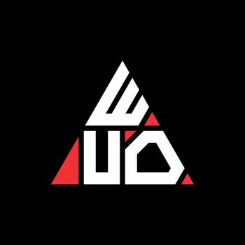 WUO triangle letter logo design with triangle shape. WUO triangle logo design monogram. WUO triangle vector logo template with red color. WUO triangular logo Simple, Elegant, and Luxurious Logo.
