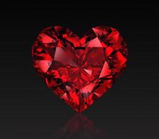 Red heart shaped diamond, isolated on black background. 3D render photo