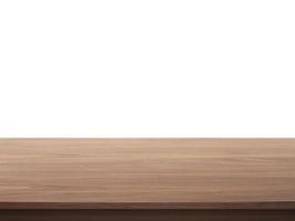 Wooden table top on white background photo