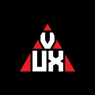 VUX triangle letter logo design with triangle shape. VUX triangle logo design monogram. VUX triangle vector logo template with red color. VUX triangular logo Simple, Elegant, and Luxurious Logo.