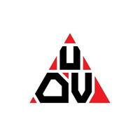 UOV triangle letter logo design with triangle shape. UOV triangle logo design monogram. UOV triangle vector logo template with red color. UOV triangular logo Simple, Elegant, and Luxurious Logo.