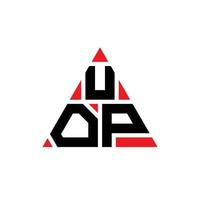 UOP triangle letter logo design with triangle shape. UOP triangle logo design monogram. UOP triangle vector logo template with red color. UOP triangular logo Simple, Elegant, and Luxurious Logo.