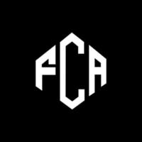 FCA letter logo design with polygon shape. FCA polygon and cube shape logo design. FCA hexagon vector logo template white and black colors. FCA monogram, business and real estate logo.