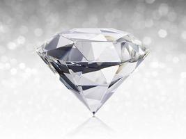 Dazzling diamond on white shining bokeh background. concept for selection best diamond gem design photo
