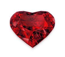 Red heart shaped diamond, isolated on white background. 3D render photo