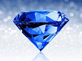 Dazzling diamond blue on blue shining bokeh background. concept for chossing best diamond gem design photo