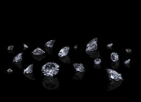 Falling 3D diamonds on black background photo