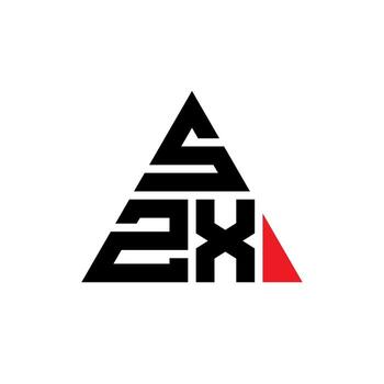 SZX triangle letter logo design with triangle shape. SZX triangle logo design monogram. SZX triangle vector logo template with red color. SZX triangular logo Simple, Elegant, and Luxurious Logo.