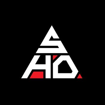 SHO triangle letter logo design with triangle shape. SHO triangle logo design monogram. SHO triangle vector logo template with red color. SHO triangular logo Simple, Elegant, and Luxurious Logo.