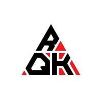 RQK triangle letter logo design with triangle shape. RQK triangle logo design monogram. RQK triangle vector logo template with red color. RQK triangular logo Simple, Elegant, and Luxurious Logo.