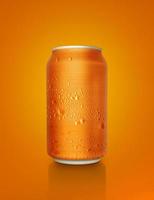 Orange aluminum cans with water droplets on a Orange Background photo