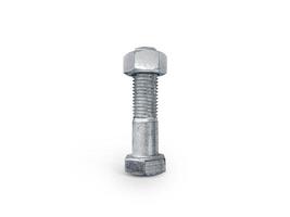 Nut and screw on hand on white background photo