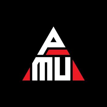 PMU triangle letter logo design with triangle shape. PMU triangle logo design monogram. PMU triangle vector logo template with red color. PMU triangular logo Simple, Elegant, and Luxurious Logo.