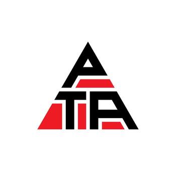 PTA triangle letter logo design with triangle shape. PTA triangle logo design monogram. PTA triangle vector logo template with red color. PTA triangular logo Simple, Elegant, and Luxurious Logo.