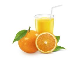 Glass of tangerine or mandarin fruit with pulp and sliced fruits on white background photo