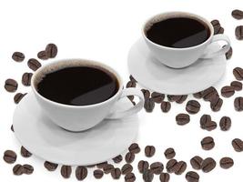 Coffee cup and beans on a white photo