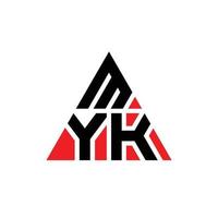 diseño del logotipo de la letra del triángulo myk con forma de triángulo. monograma de diseño del logotipo del triángulo myk. plantilla de logotipo de vector de triángulo myk con color rojo. logo triangular myk logo simple, elegante y lujoso.