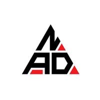 NAD triangle letter logo design with triangle shape. NAD triangle logo design monogram. NAD triangle vector logo template with red color. NAD triangular logo Simple, Elegant, and Luxurious Logo.