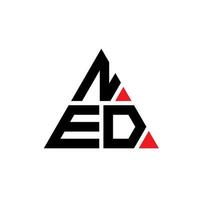 NED triangle letter logo design with triangle shape. NED triangle logo design monogram. NED triangle vector logo template with red color. NED triangular logo Simple, Elegant, and Luxurious Logo.