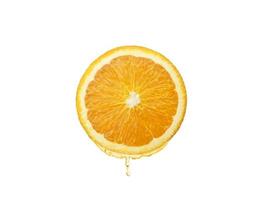 Fresh orange juice dripping isolated on white background. Clipping path photo