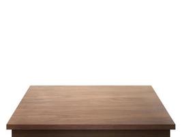 Wooden table top on white background photo