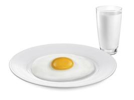 fried egg and milk on the plate a isolated white background photo