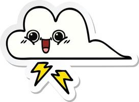 sticker of a cute cartoon storm cloud vector