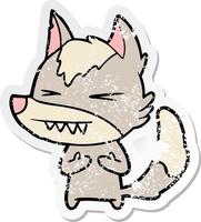 distressed sticker of a angry wolf cartoon vector