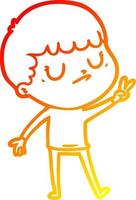 warm gradient line drawing cartoon grumpy boy vector