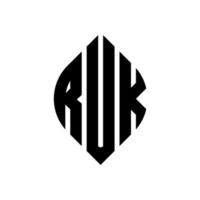 diseño de logotipo de letra de círculo ruk con forma de círculo y elipse. ruk letras elipses con estilo tipográfico. las tres iniciales forman un logo circular. vector de marca de letra de monograma abstracto del emblema del círculo de ruk.