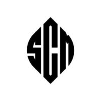 SCM circle letter logo design with circle and ellipse shape. SCM ellipse letters with typographic style. The three initials form a circle logo. SCM Circle Emblem Abstract Monogram Letter Mark Vector. vector