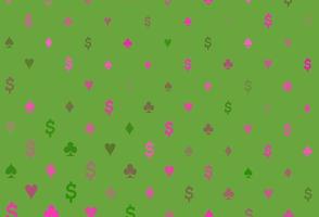 Light pink, green vector background with cards signs.