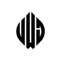 UWJ circle letter logo design with circle and ellipse shape. UWJ ellipse letters with typographic style. The three initials form a circle logo. UWJ Circle Emblem Abstract Monogram Letter Mark Vector. vector