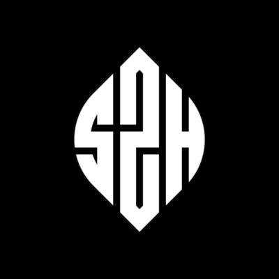 SZH circle letter logo design with circle and ellipse shape. SZH ellipse letters with typographic style. The three initials form a circle logo. SZH Circle Emblem Abstract Monogram Letter Mark Vector.
