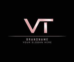 Initial Letter VT rose gold logo template. vector