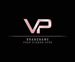 Initial Letter VP rose gold logo template. vector