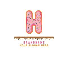 The pink pastel donut bread alphabet with the letter H is suitable for logos, titles and headers vector