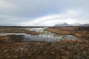 Icelandic landscape with a scenic field and mountains photo