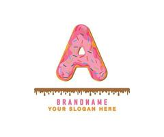 el alfabeto de pan de donut rosa pastel con la letra a es adecuado para logotipos, títulos y encabezados vector