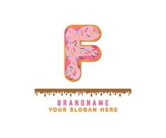 The pink pastel donut bread alphabet with the letter F is suitable for logos, titles and headers vector