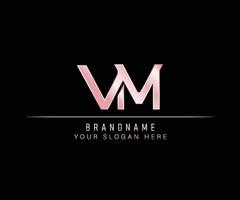 Initial Letter VM rose gold logo template. vector