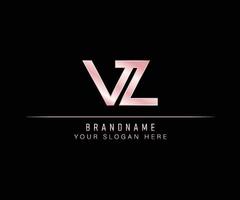 Initial Letter VZ rose gold logo template. vector