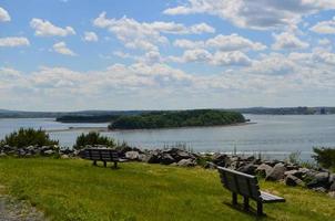 Park Benches on Spectacle Island in Boston Harbor photo