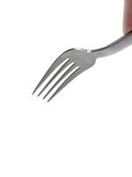 Fork in hand on white background photo