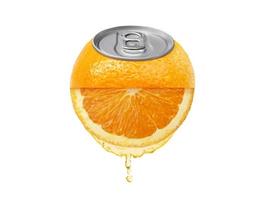 Fresh orange juice canned concept image on white background isolated photo