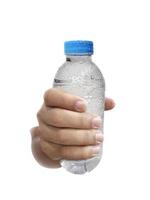 Man holding with bottle of water isolated on white background photo