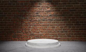 3D Podium in Room Red Brick Texture Background with Spotlight Down photo