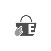 Online shopping bag, cursor click hand icon with letter E vector
